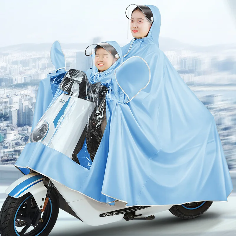 

Electric Battery Car Raincoat Oxford Cloth Long Two Person Motorcycle One-piece Raincoat Mother and Son Two Person Poncho