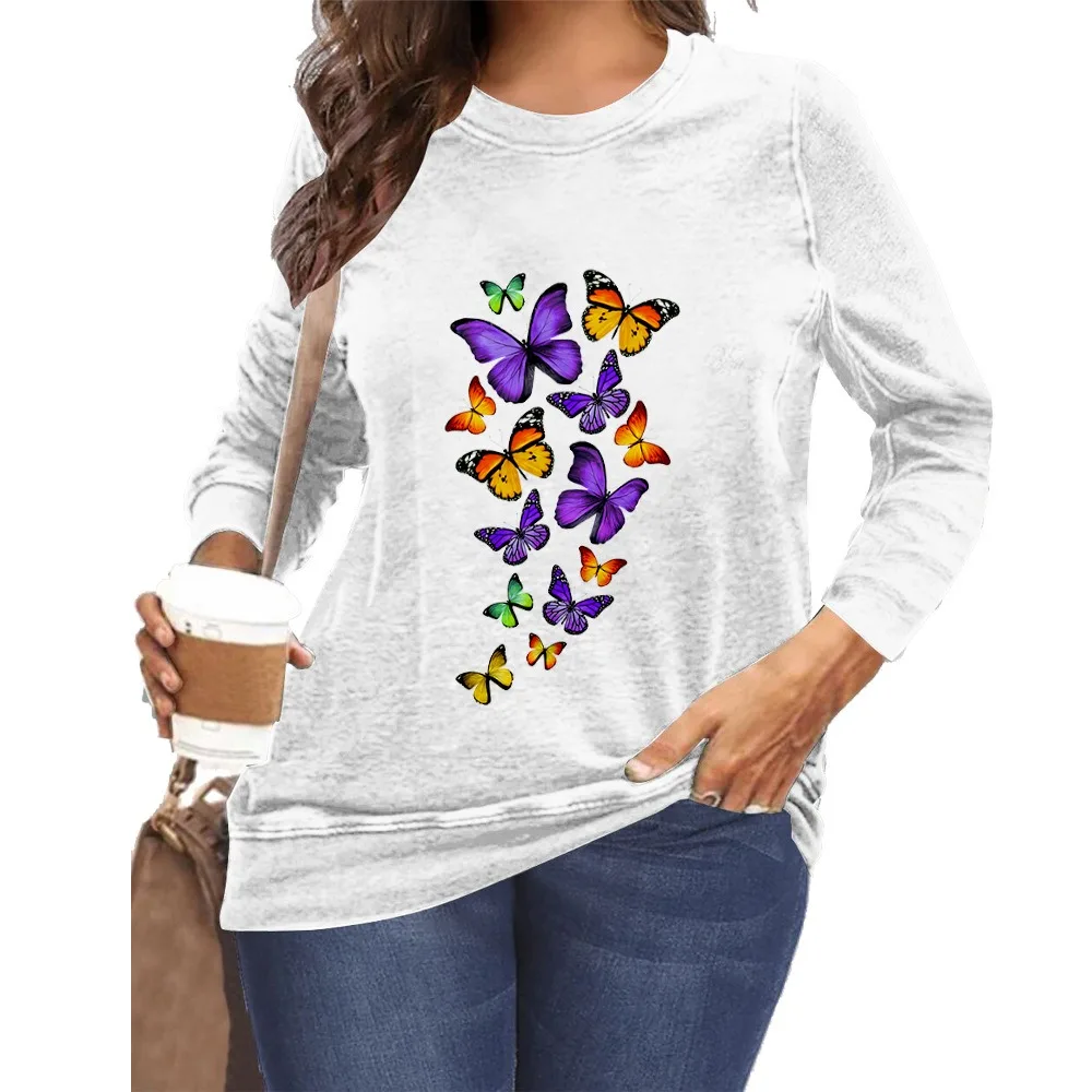 

Spring T-shirt Autumn Butterfly T Shirt Fashion Women T-shirt Oversize Y2k Tops O-Neck Long Sleeve Cute Clothing Girls Holiday