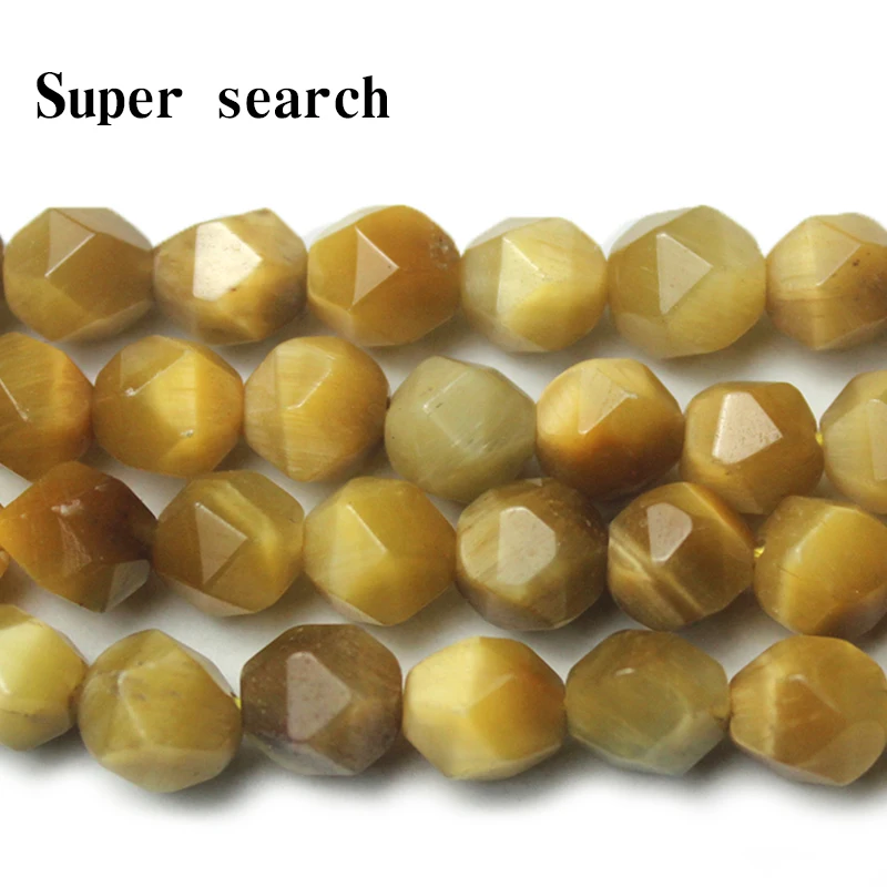 

6/8/10MM Golden Yellow Tiger Stone Eye Beads Star Cut Faceted Natural Gemstone Loose Beads For Jewelry Making Necklace Bracelet