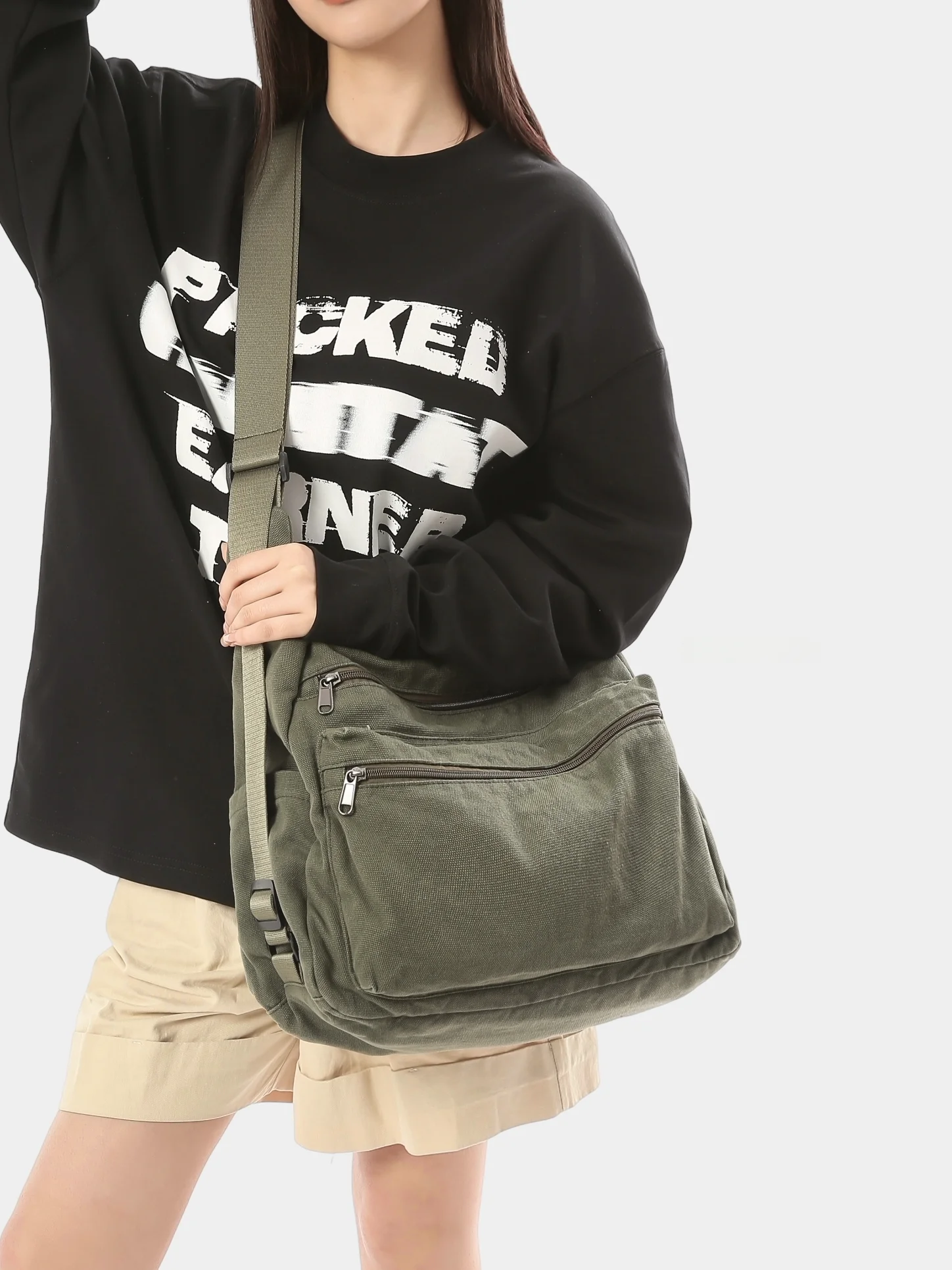 Retro Washed Canvas Crossbody Bag with Multiple Pockets Large Capacity Casual Commuting Shoulder Bag for Men And Women - 2