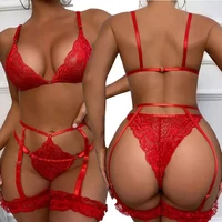 Soutien-gorge Sexy culotte et jarretelles Lingerie tenue sexuelle chaude transparente vin rouge dentelle exotique sous-vêtements pour femmes ensemble de soutien-gorge Costumes érotiques 6