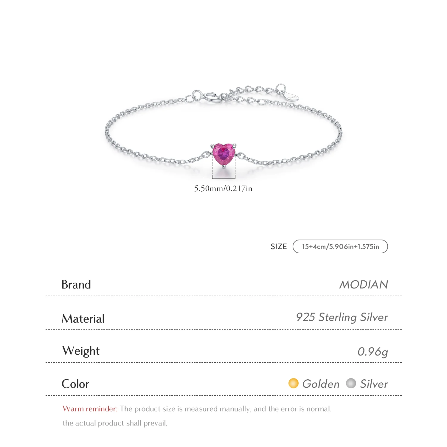 Bracciale Regolabile In Argento 925 Con Cuore – Lunghezza 17+4 Cm – Per Donne E Ragazze, Regalo