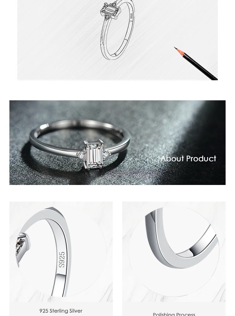 Modian Authentischer 925er-Sterlingsilber-Klassiker-Charm, Smaragdschliff, Zirkonia-Fingerringe für Frauen, hypoallergener Hochzeitsschmuck – Detail 2