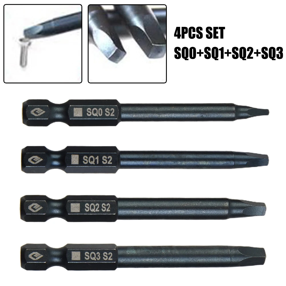 4 stücke 65mm SQ0 SQ1 SQ2 Quadratischen Kopf Schraubendreher-bits Set 1/4 Zoll Schaft Magnetische Schraubendreher Elektrische Schraubendreher-bits hand Werkzeug – Detail 1