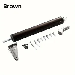 Soft Closing Pneumatic Automatic Door Closer with Adjustable Speed and Protective Door Holder (Brown)