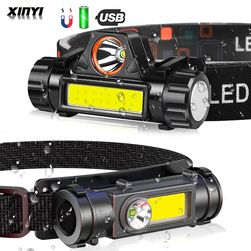 

Portable LED Headlamp Waterproof COB Lantern Head Lamp USB Rechargeable 18650 Headlight Work Light with Magnet Fishing Torch