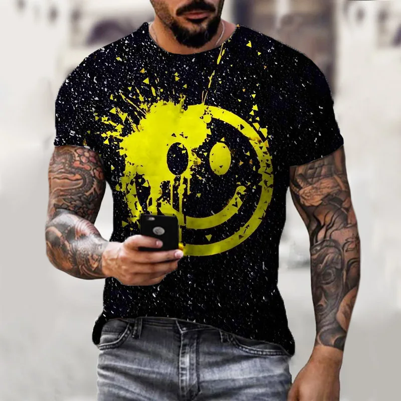 

Men's short sleeved 3D printed T-shirt clothing large T-shirt unisex smiling face pattern summer casual