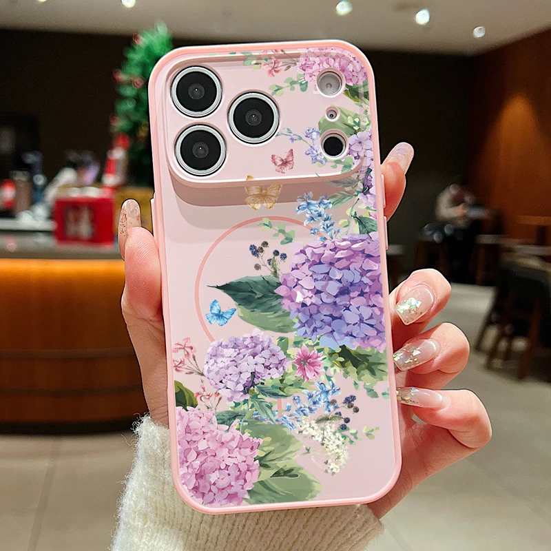 Purple Hydrangea Magnetic Floral Case with Skin-Feel Cover
