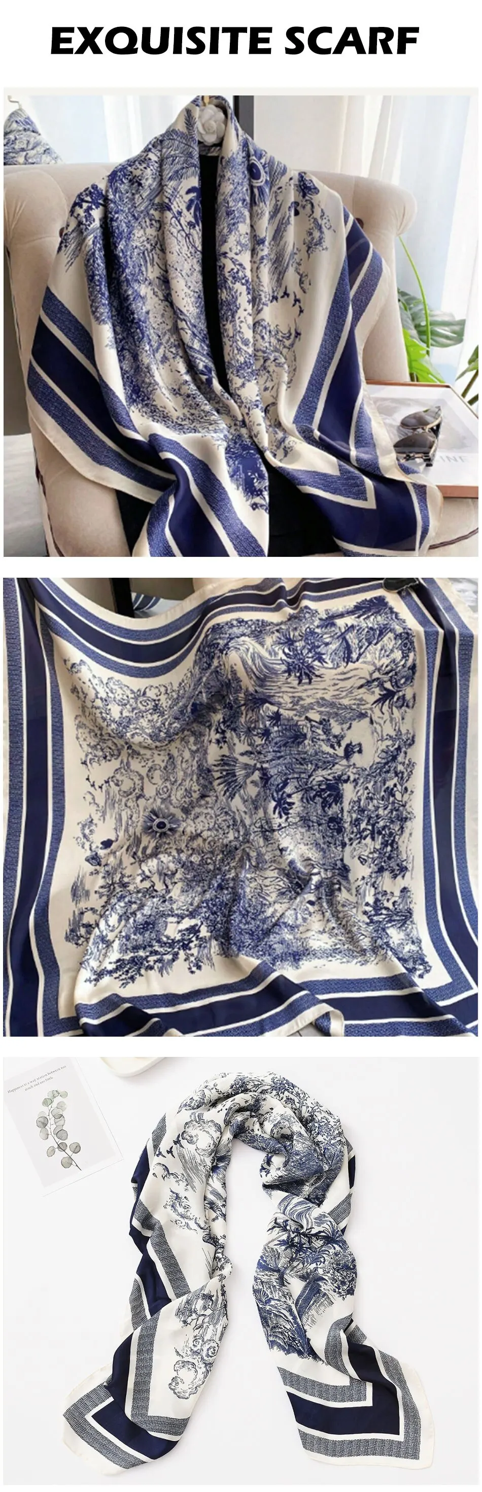 Sdfb9285146ed41d5b04b3f9e452523bel Simulated Silk Scarf Women's Retro Ethnic Style Beautiful Brocade Large Square Scarf Sunscreen Shawl Versatile Printing Mallzona