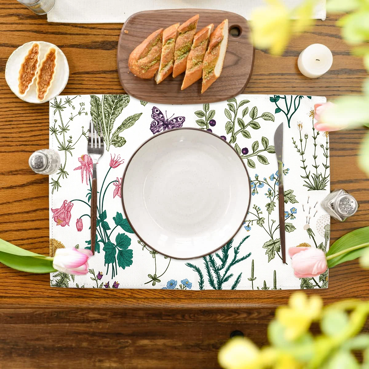 

Wildflower Floral Placemats Eucalyptus Leaves Table Mats Dining Table Supplies Spring Rustic Washable Table Mats Party Decors