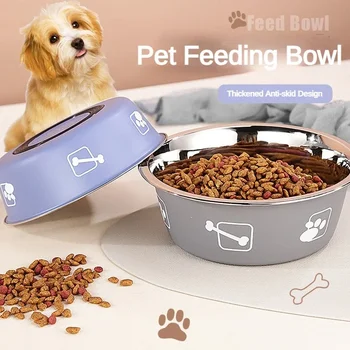 Durable Pet Food Bowl Stainless Steel Double-layer Thickened Anti-slip Water Pet Feeder Water Basin Universal for Cats and Dogs 2
