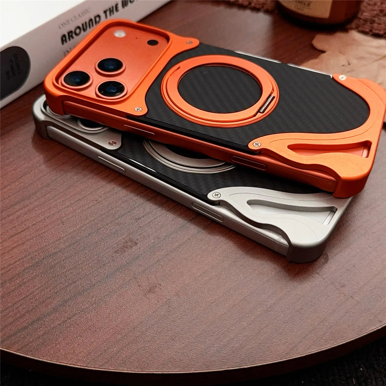 Premium Aluminum Shockproof Stand Cover with Magnetic Rotation Ring and Aramid Fiber