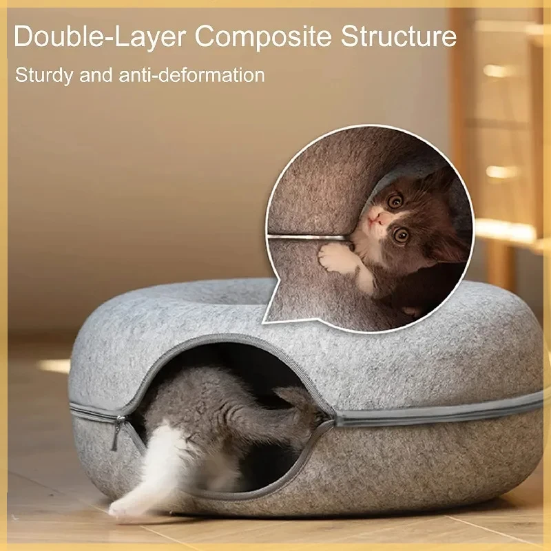 

Pet Cat Donut Tunnel Interactive Bed Toy House Mat Cats Cushion Nest Sleeping Kitten Cave Puppy Home Bed Warm Donut Pet For Toys