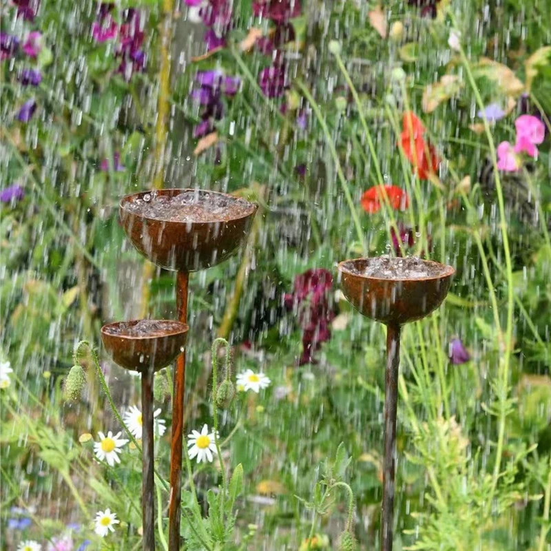 Rain Collectors Rusty Bird Feeder Set Of 3 For Outdoor Garden Decoration Insect Watering Station Bird Feeder Decoration