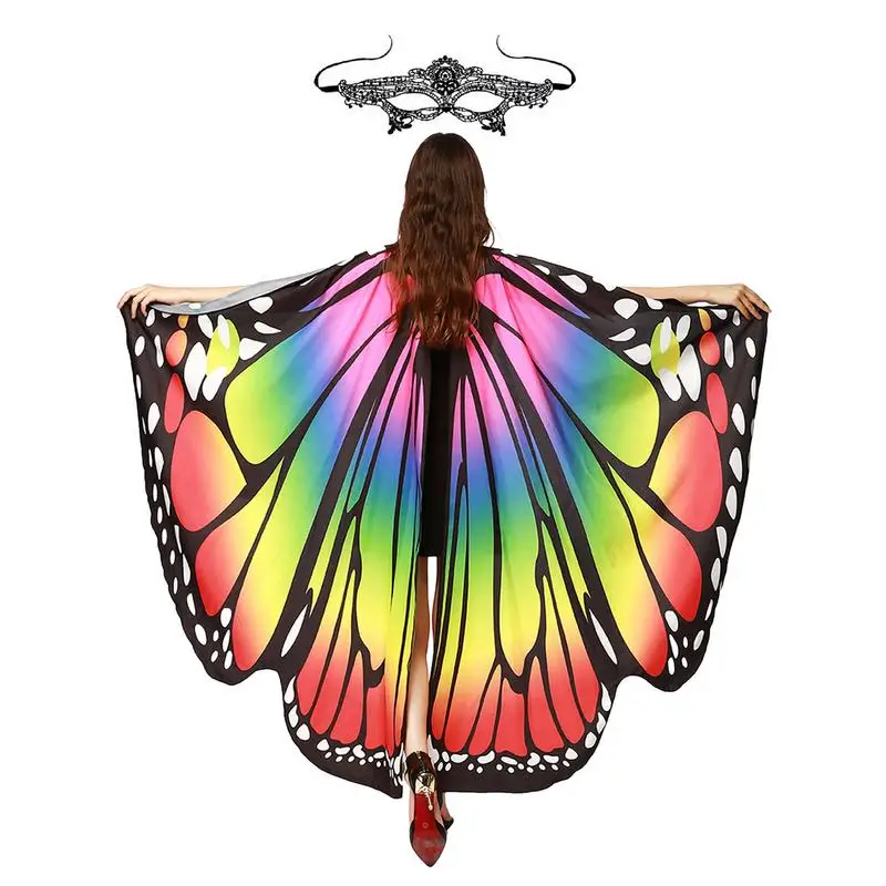 

Butterfly Wings Shawl Soft Polyester Fairy Monarch Costume Cape With Antennas Headband For Halloween Fancy Dress Party Cosplay