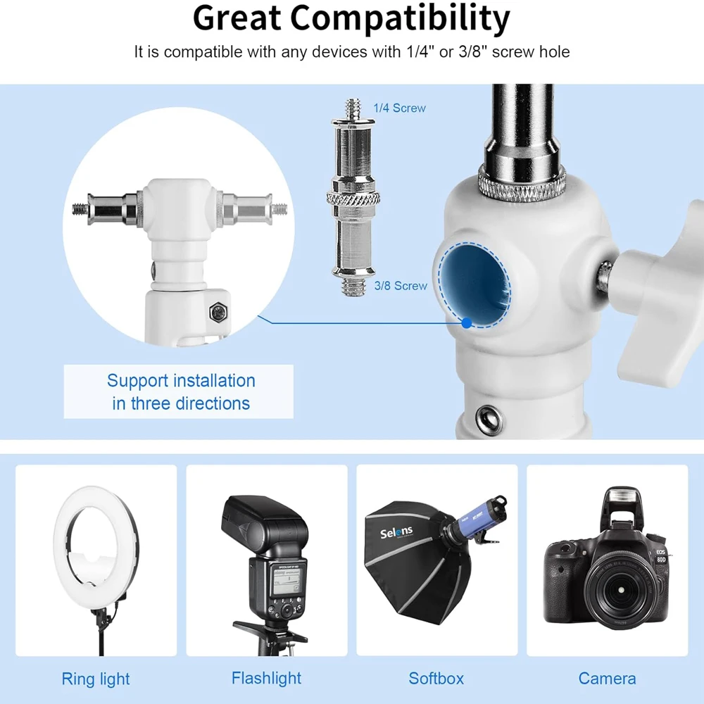 Selens White Wall Mount Light Stand Boom Arm Photo Studio Kits