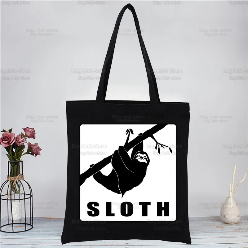 

Kawaii Sloth Sorry I Can't I'm Very Busy Women's Shopper Bag Canvas Tote Shoulder Bags Shopping Bag Black Cloth Handbags Eco