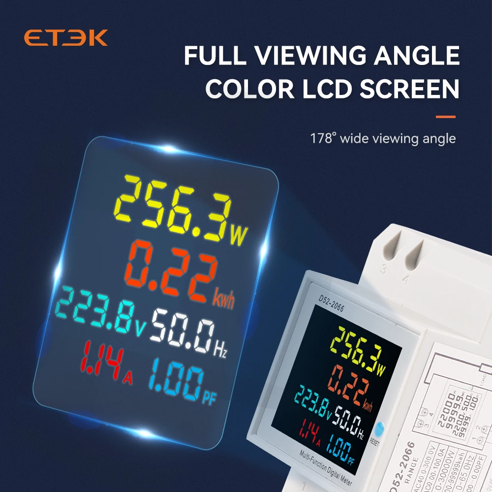 6in1 Din Rail AC monitor 110V 220V 380V 100A Voltage Current Power Factor Active KWH Electric Energy Frequency Meter EKD52 digital voltmeter