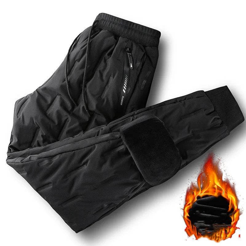 

Winter Men Down Cotton-padded Pants Men High Waist Thick Warm Down Trousers Male Waterproof Plus Fleece Warm Pants L-5XL