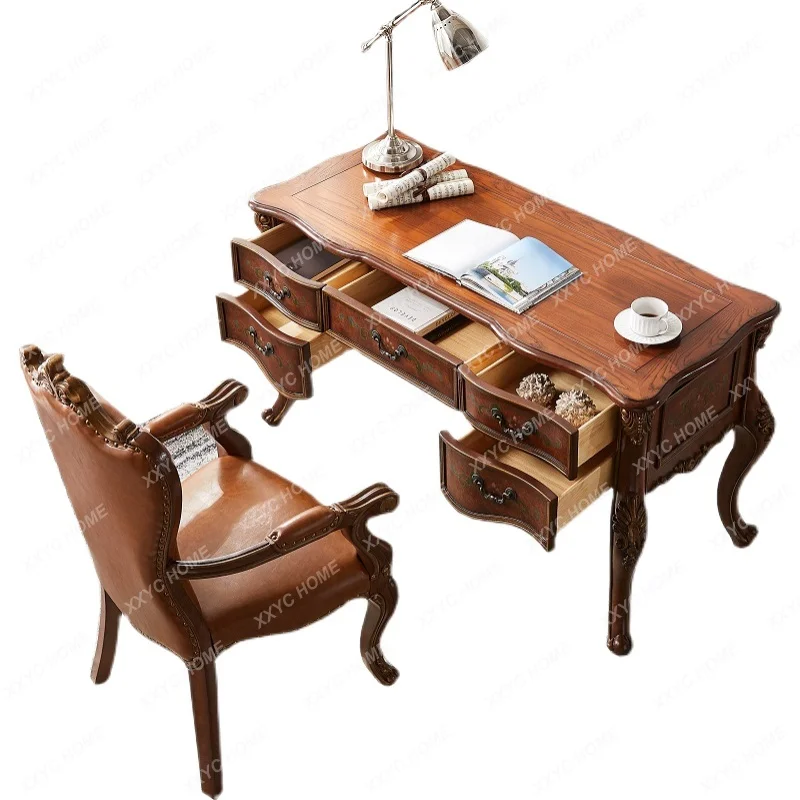 

Painted Desk Retro Desk Antique Desk European Solid Wood Office Computer Desk Customizable Color