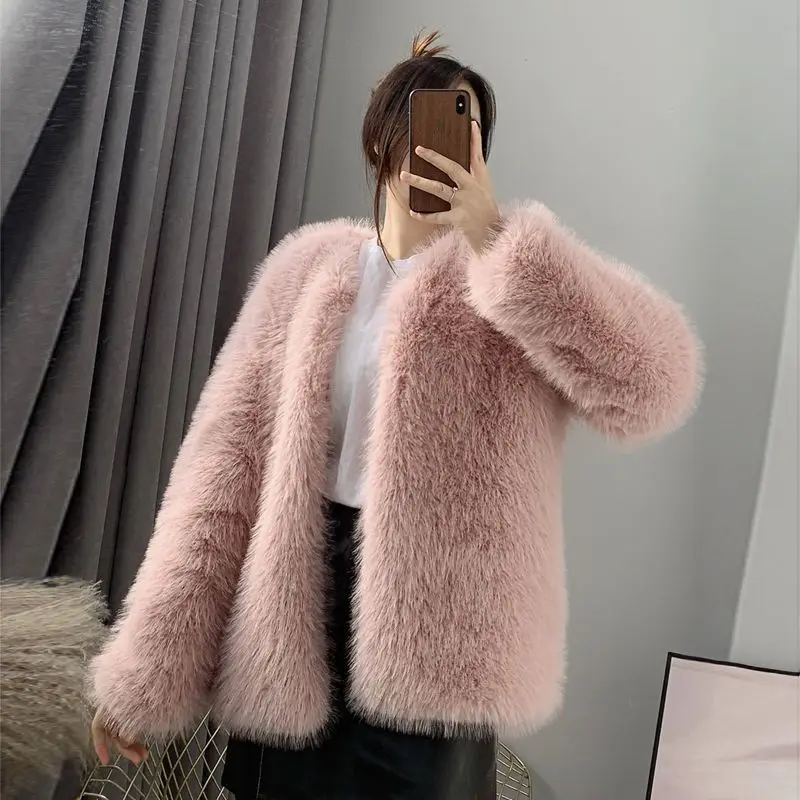 2023 Autumn Winter New Women Mid-Length Faux Fur Coat Loose Temperament Imitation Fox Fur Warm Outwear Fashion Casual Outcoat women winter imitation fur coat fashion loose elegant imitation fur coats new euramerican fashion long sleeve faux fur coat