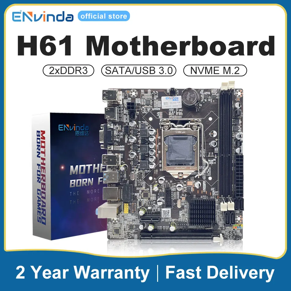 ENvinda H61 Motherboard LGA 1155 DDR3 Memory 16GB M-ATX Desktop