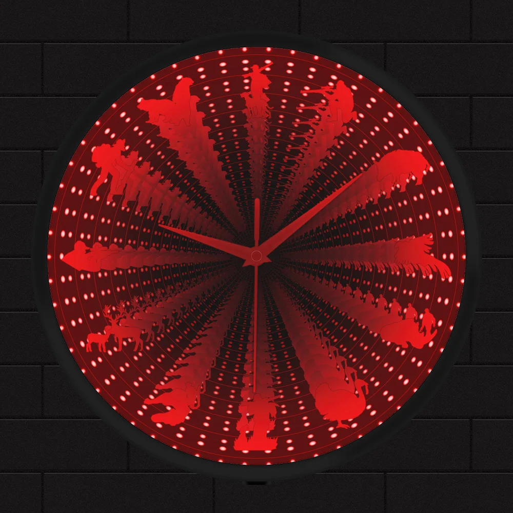 

Hunting Infinity Mirror Led Tunnel Lamp Night Light Wall Clock For Hunters Man Cave Bedroom Optical Illusion Luminous Wall Clock