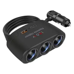 Car Charger Cigarettes Lighter Adapter 3 Cigarettes Lighter Sockets 120V Max Output 3 Cigarettes Lighter Sockets Multi Port
