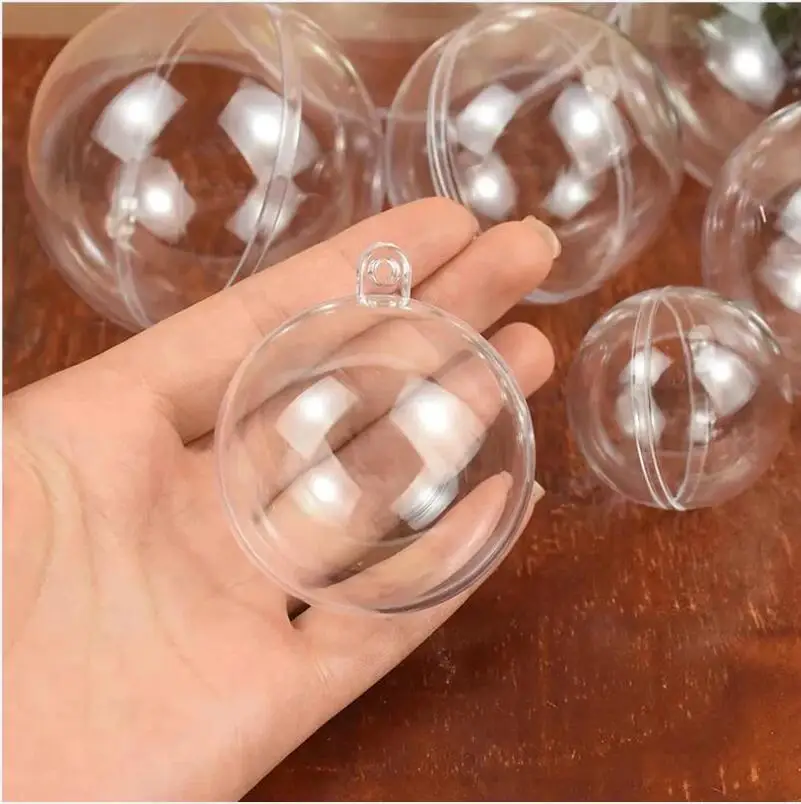10 stücke Ball 4/6/8 cm Transparent Offene Kunststoff Weihnachten Dekoration Ballon Acryl Klar Flitter DIY Ornament geschenk Geschenk Box Ball – Detail 28