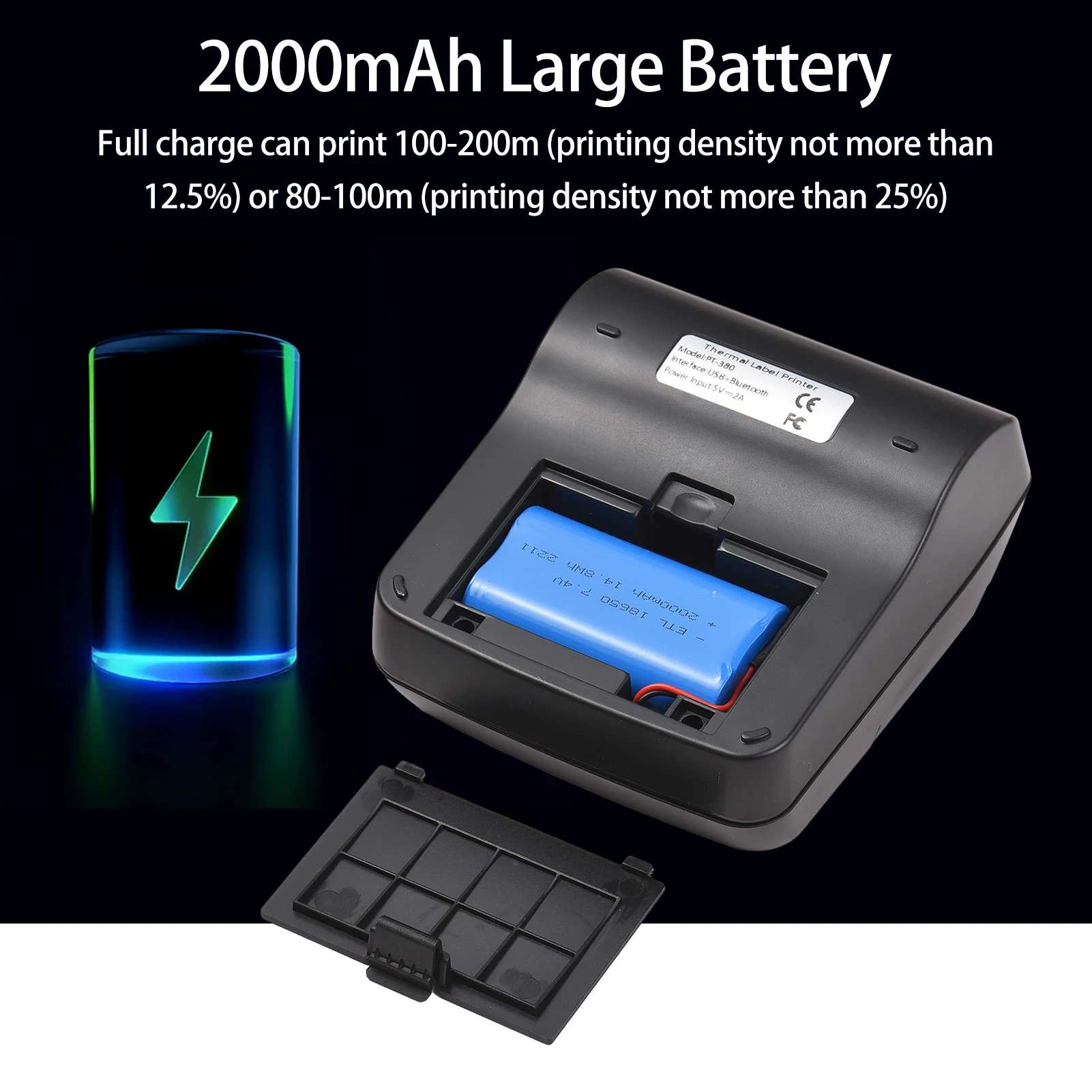 T380TS 80mm Receipt Label Printer Wireless BT Thermal Receipt Printer Mobile Bill Printer Compatible with Android/iOS/Win System