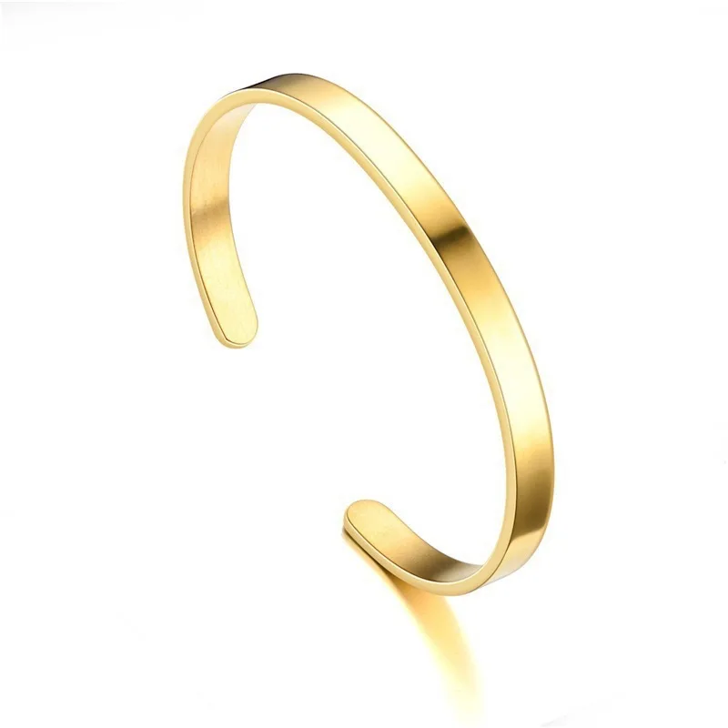 New Classic Simple Men's Open Adjustable Gloss 4MM Stainless Steel Bracelet - Packaging Detail