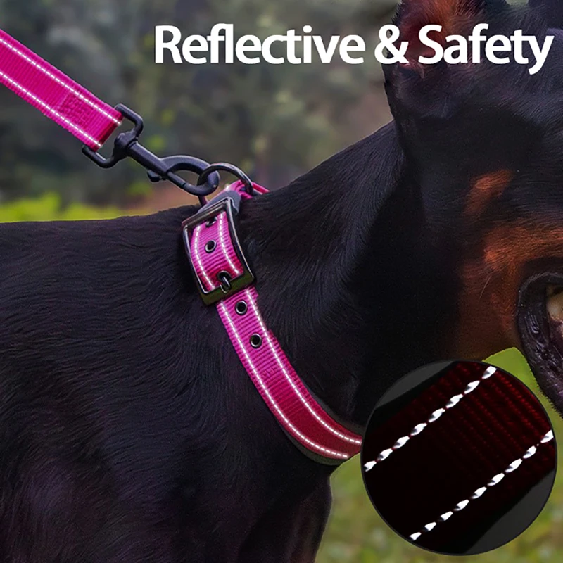 Dog Collar Pet Collar Padded Dog Collars Reflective Wide Pet Collars Adjustable Heavy Duty Nylon Neoprene For Small Medium Large Dogs