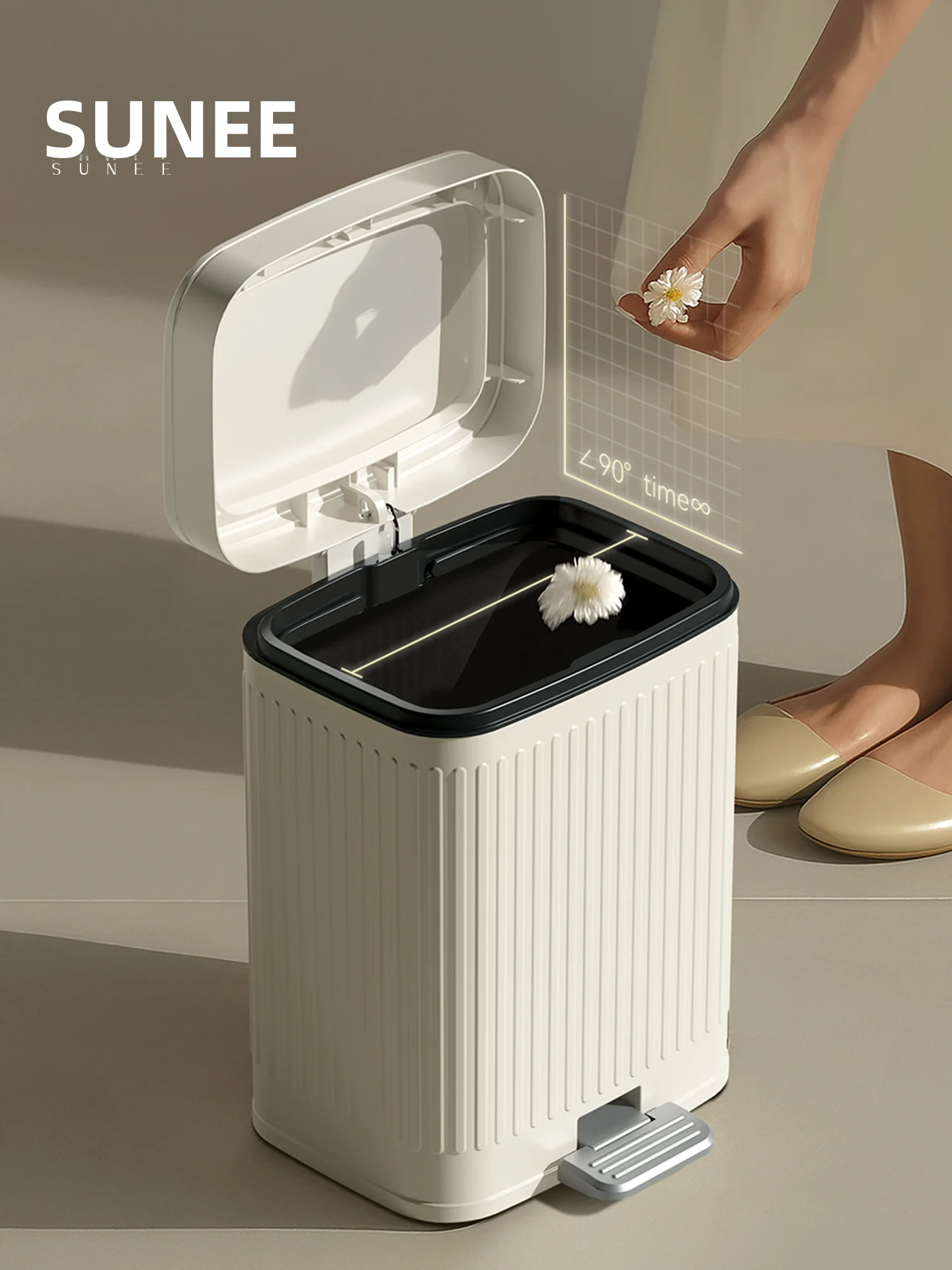 Large Capaci Kitchen And Living Room Tra Can with Lid Home Use High End Luxury Waste Bin Double Open pe Long Tub ape