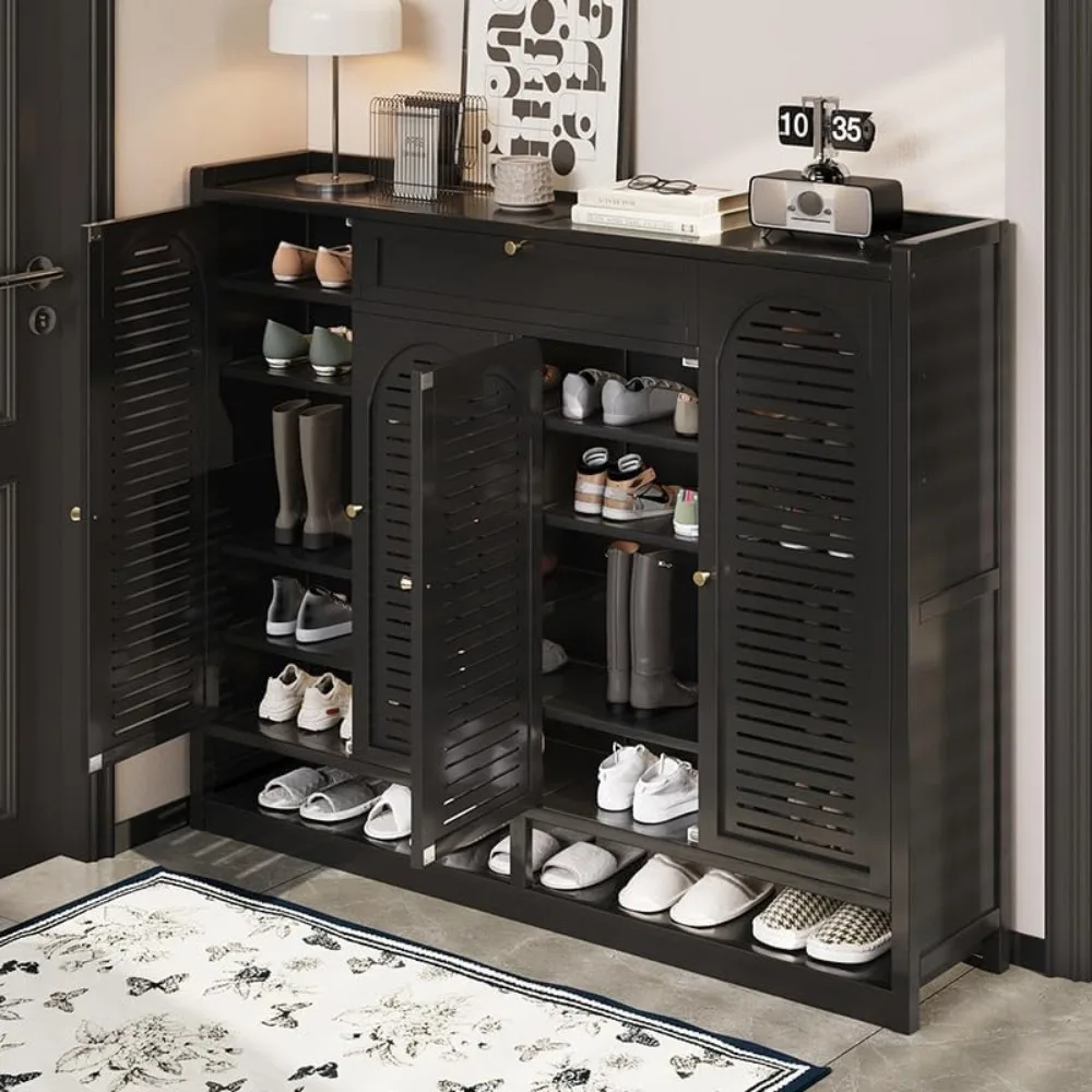 7 tier shoe cabinet with doors, 47.2" bamboo shoe storage cabinet, free standing shoe rack cabinet for 36-40 pairs, shoes organi