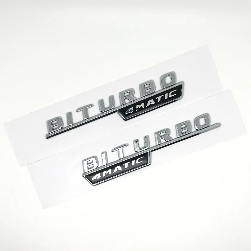 2개 자동차 레터링 펜더 트림 배지 BITURBO 4MATIC Plus 엠블럼 스티커 (메르세데스 AMG C43 E43 GLE43 GLC43 W205 W213 악세사리용)