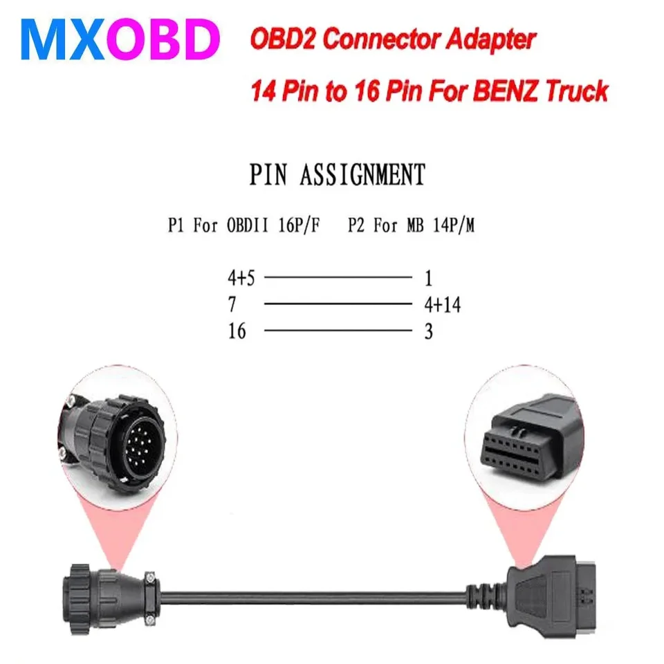 Adaptateur OBD2 14 Broches Vers 16 Broches - Pour Mercedes Sprinter - Câble Diagnostic En Cuivre Et Plastique