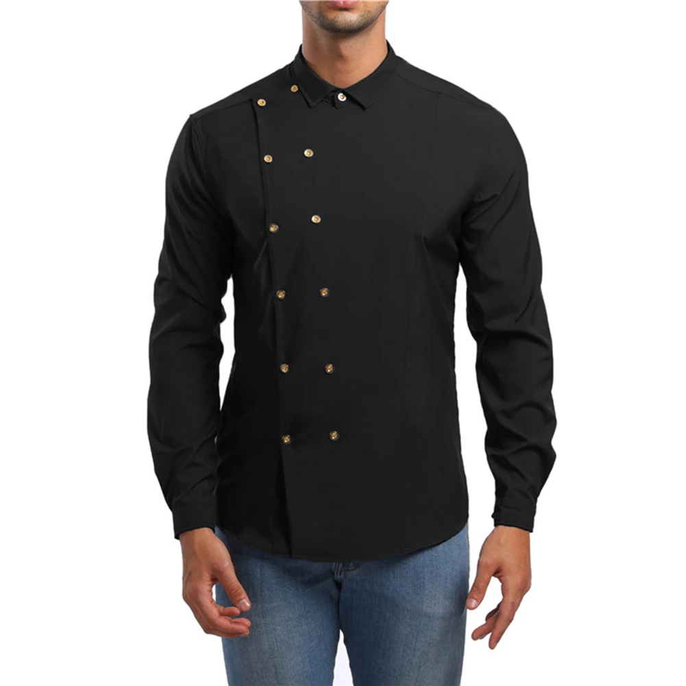 

Mens Formal Office Long Sleeve Slim Fit Business Dress Shirt Casual Blouse Tops Fashion Tycoon Gold Double Breasted Men's Shirt