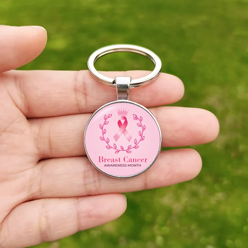Porte-clés Ruban De Sensibilisation Cancer Du Sein - Résine Pailletée Rose, Fait Main (USA)