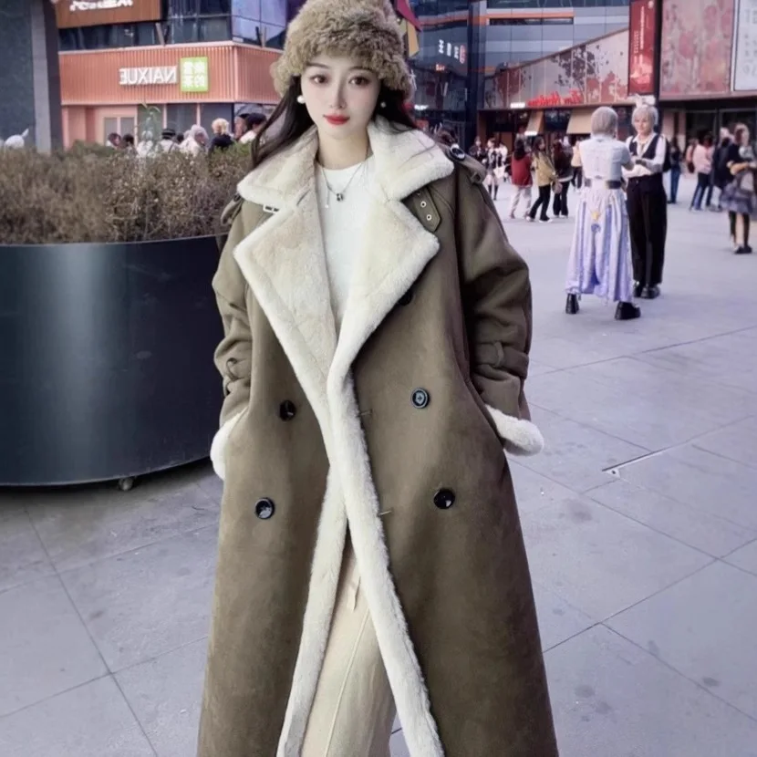 الفراء جلدية طويلة معاطف السترة النساء حزام طويلة...