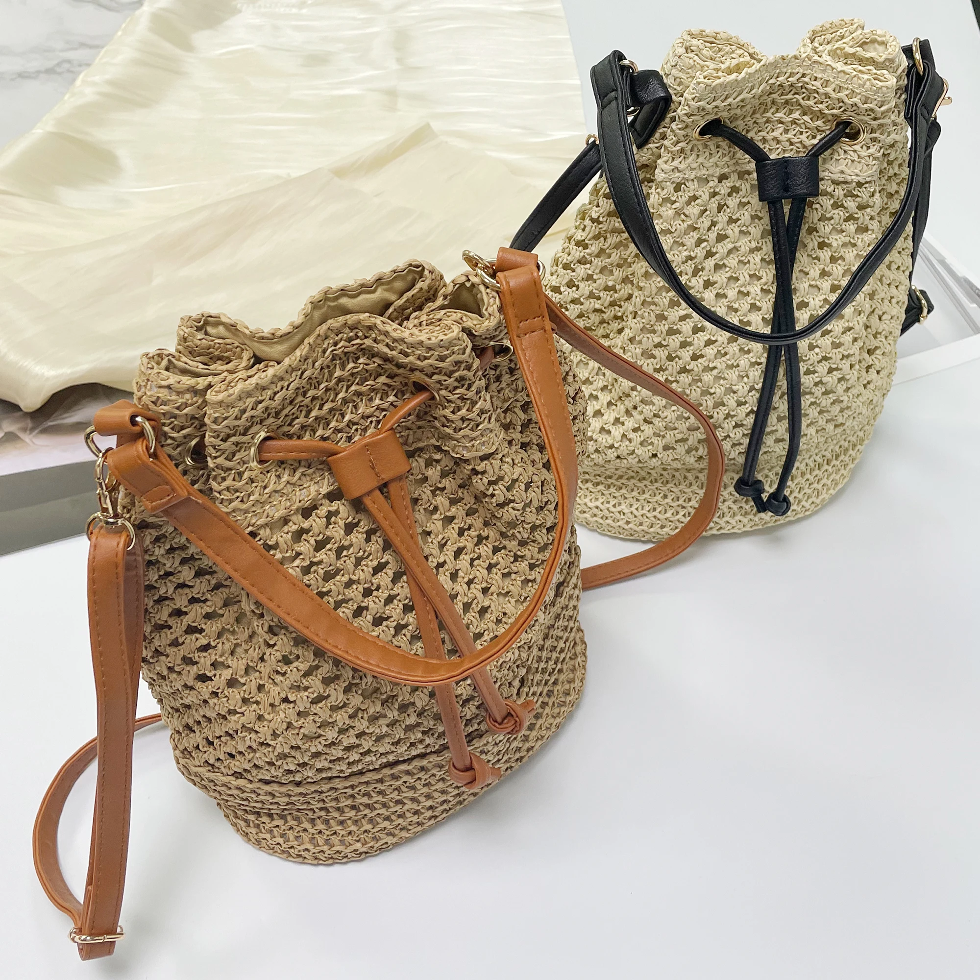 

New Round Soft Paper Rope Shoulder Bag Tassel Summer Beach Handmade Crossbody Bags Women Hollow Straw Bag Circle Rattan Bag
