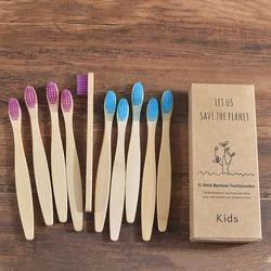 10-Piece Eco-Friendly Children's Bamboo Toothbrush Set with Soft Bristles (Kids 5 Purple 5 blue)