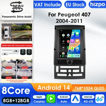 Radio para Auto Hizpo para Peugeot 407 SW 2004-2011, 407 Coupé, Multimedia, CarPlay, Android Auto, GPS, Bluetooth, WIFI, FM, RDS, Autoradio, Pantalla Inteligente de 9.7 Pulgadas Estilo Tesla, Pantalla QLED, Unidad Principal Automotriz, Navegación, 5G WIFI, DSP, ADAS, USB, DVR, SWC, BT 1