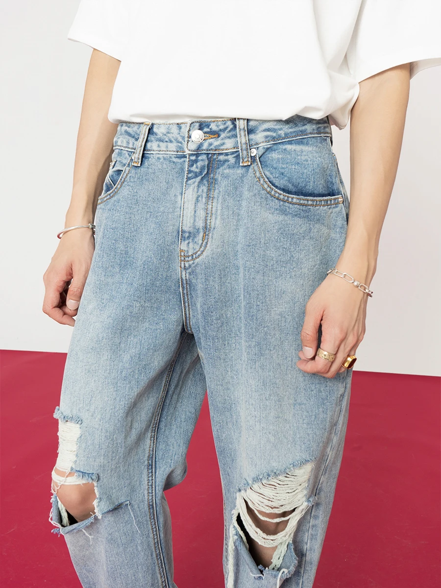 Fashionable Mop Jeans Trendy Men's Loose Comfortable Washed Straight All-Matching Retro Youth Popularity Denim Trousers