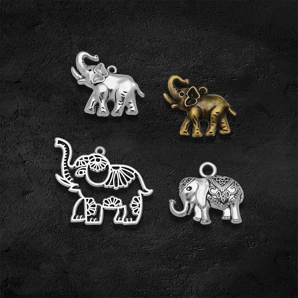 Antique Silver Plated Cute Elephant Charms Animals Pendants For
