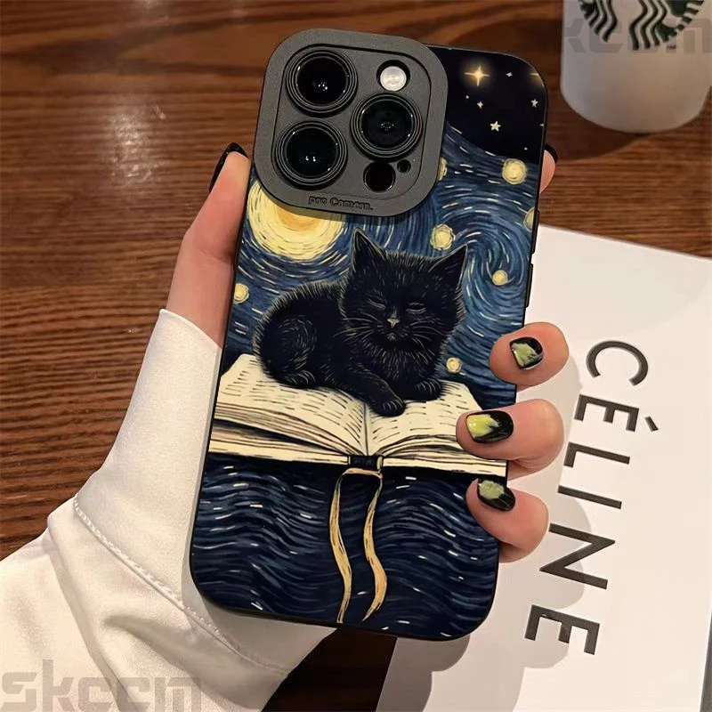 Van Gogh's Starry Night Cat Print Phone Case