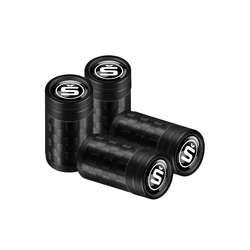 4 - Piece Universal Wheel Hub Valve Stem Cap Set for Cars, Motorcycles, and Bicycles (Black Skoda S)