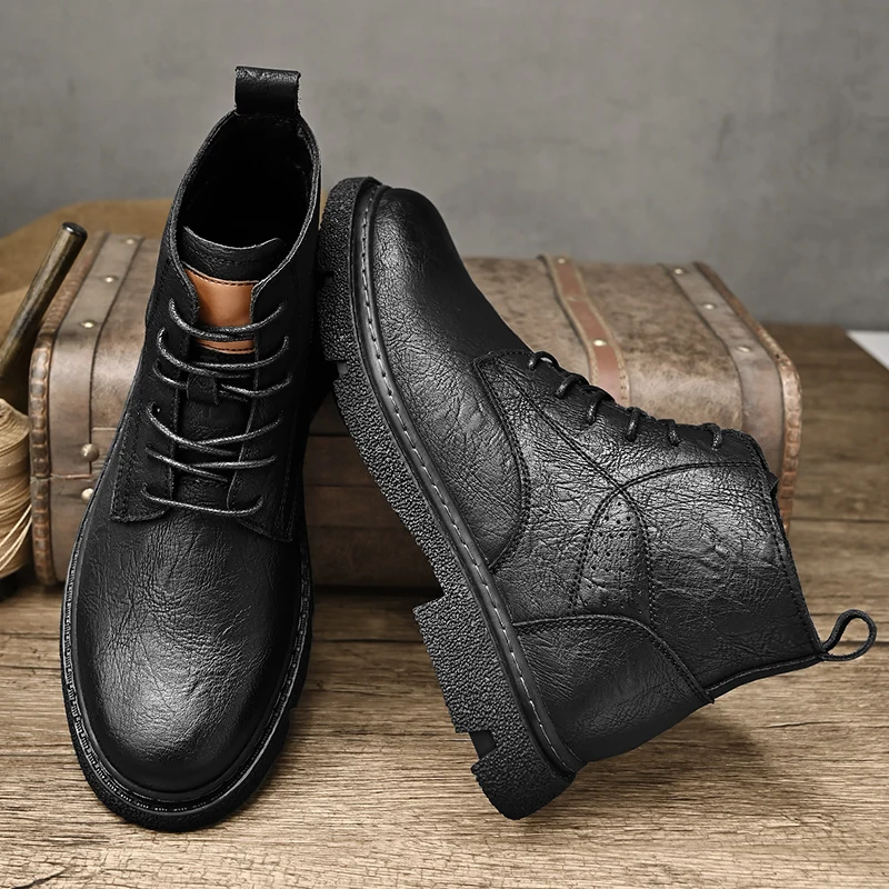 

Classic Brand Men's High Top Shoes Retro Casual Short Boots Men's Work Boots Outdoor Motorcycle Boots Personalized Leather Boots