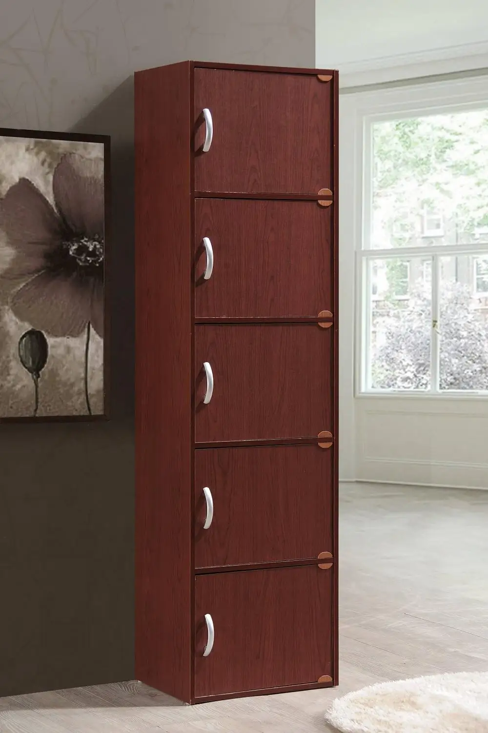 

5-Shelf, 5-Door Multipurpose Cabinet, Bedroom Storage Cabinets, Living Room Storage Cabinets,Brown