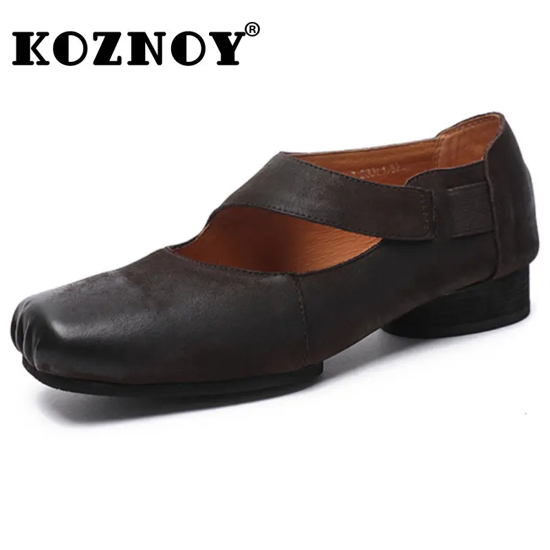

Koznoy 3cm Genuine Leather Ethnic Women Suede Ballet Flats Square Toe Platform Comfy Elastic Band Novelty Summer Single Shoes
