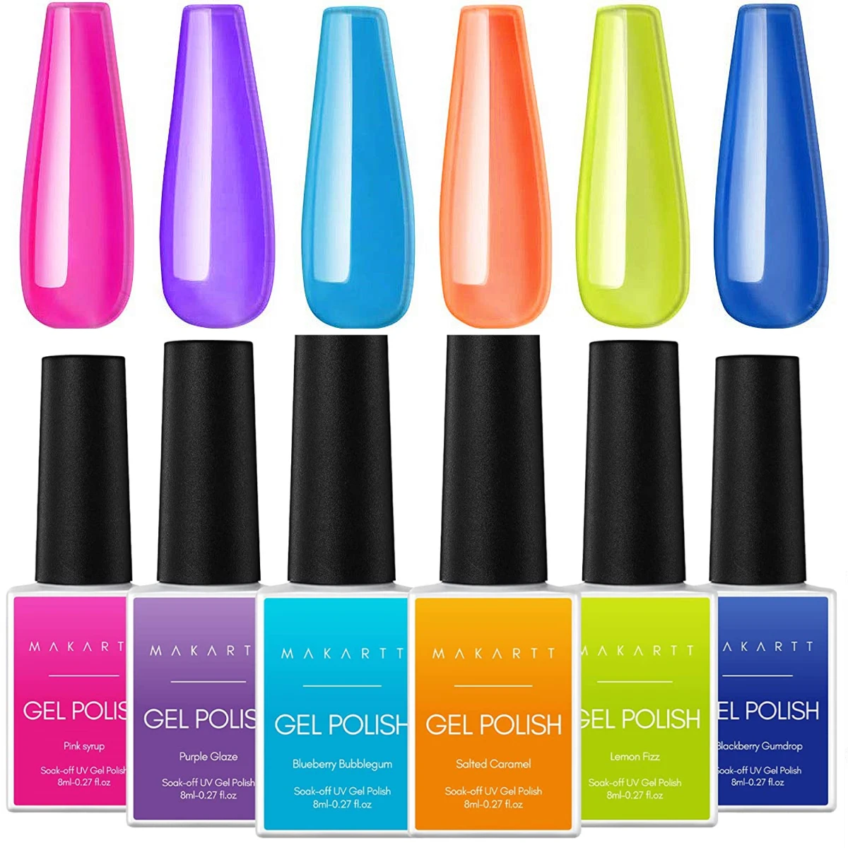 Makartt Gel Polish Crystal Rainbow Jelly Gel Nail Kit 6PCS Shiny